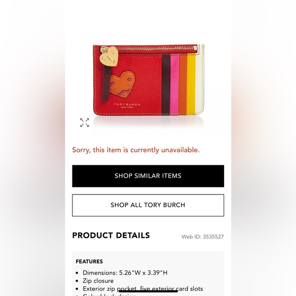 Tory Burch Perry Patchwork Hearts Card Case Zip Wallet ID - Picture 7 of 7